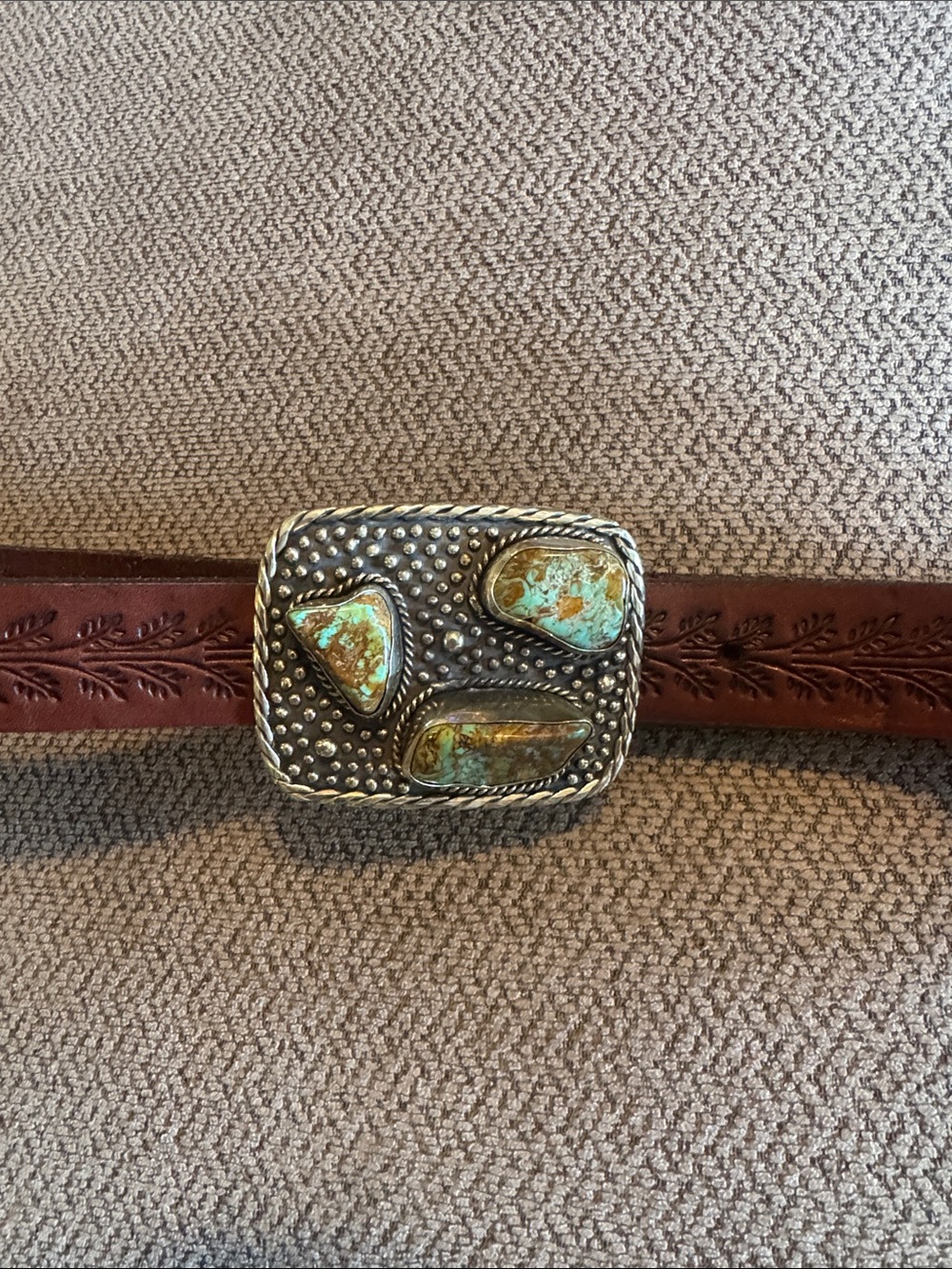 Krazy Cow leather belt with Turquoise Stone Decorative Buckle by